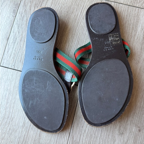 Gucci Dark Brown Sandals with Signature Green and Red Straps Authentic. - Picture 9 of 16